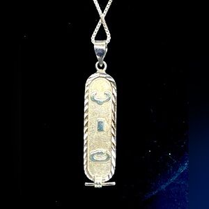 Silver “PAT” Cartouche Pendant 18” Sterling Chain